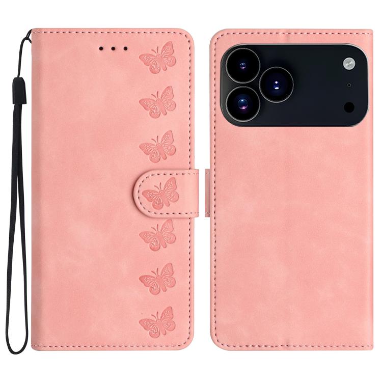 七隻蝴蝶壓花手機皮套, For iPhone 17 Pro Max, For iPhone 17 Pro, For iPhone 17, For iPhone Air, For iPhone 16e, For iPhone 16 Pro Max, For iPhone 16 Pro, For iPhone 16 Plus