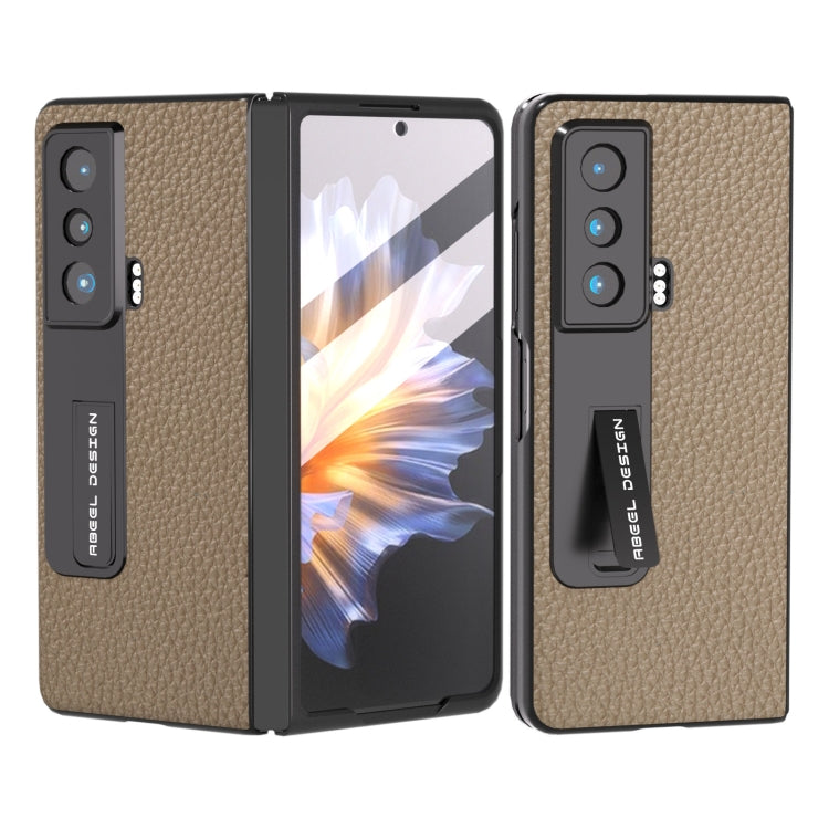 殼膜一體真皮荔枝紋手機保護殼帶支架, For Honor Magic Vs