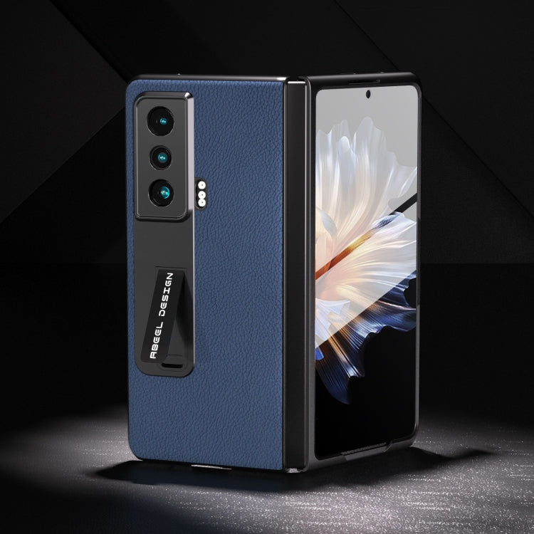 殼膜一體真皮+PC荔枝紋手機保護殼帶支架, For Honor Magic Vs