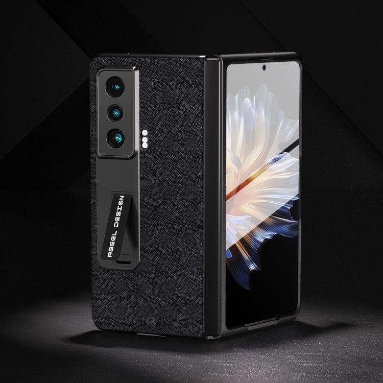 殼膜一體十字紋真皮手機殼帶支架, For Honor Magic Vs, For OPPO Find N2