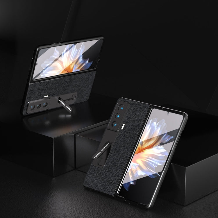 殼膜一體十字紋真皮手機殼帶支架, For Honor Magic Vs, For OPPO Find N2