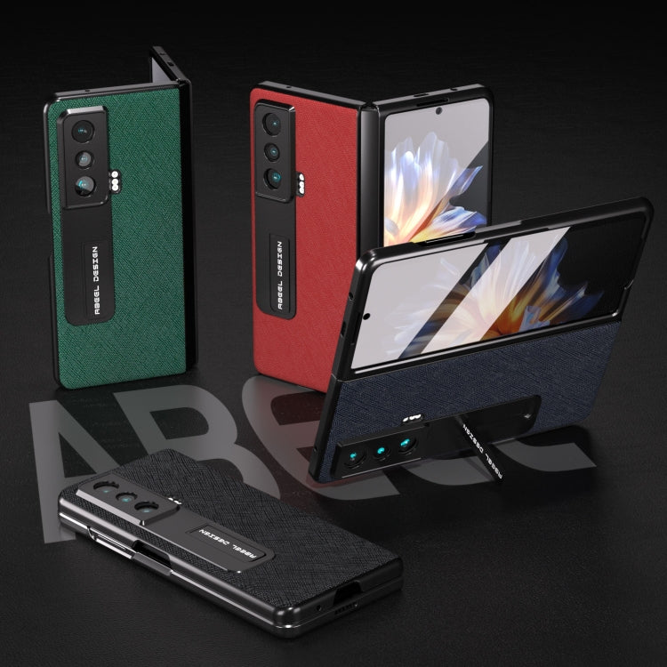 殼膜一體十字紋真皮手機殼帶支架, For Honor Magic Vs, For OPPO Find N2