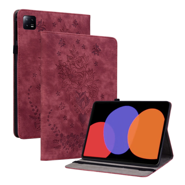 壓印蝴蝶玫瑰花平板皮套, For Xiaomi Redmi Pad 10.61, For Xiaomi Pad 5 Pro 12.4, For Xiaomi Pad 6 11.2 2023