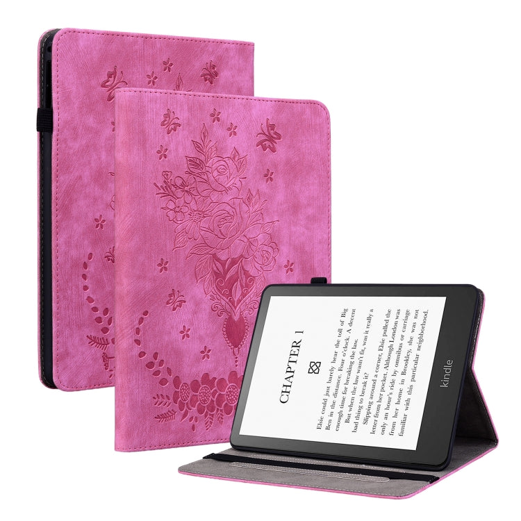 壓印蝴蝶玫瑰花智能休眠平板皮套, For Amazon Kindle Paperwhite 5, For Amazon Kindle Fire HD10 2019 / 2017, For Amazon Kindle Fire HD8 2020, For Amazon Kindle Fire HD10 2021