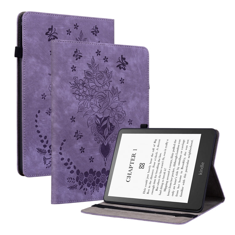 壓印蝴蝶玫瑰花智能休眠平板皮套, For Amazon Kindle Paperwhite 5, For Amazon Kindle Fire HD10 2019 / 2017, For Amazon Kindle Fire HD8 2020, For Amazon Kindle Fire HD10 2021