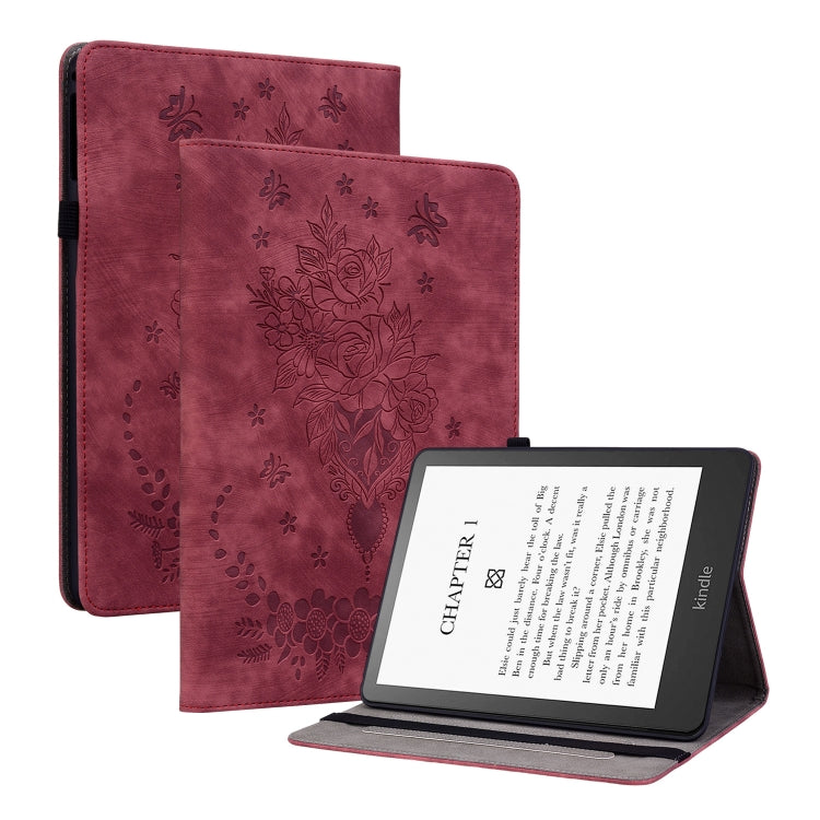 壓印蝴蝶玫瑰花智能休眠平板皮套, For Amazon Kindle Paperwhite 5, For Amazon Kindle Fire HD10 2019 / 2017, For Amazon Kindle Fire HD8 2020, For Amazon Kindle Fire HD10 2021