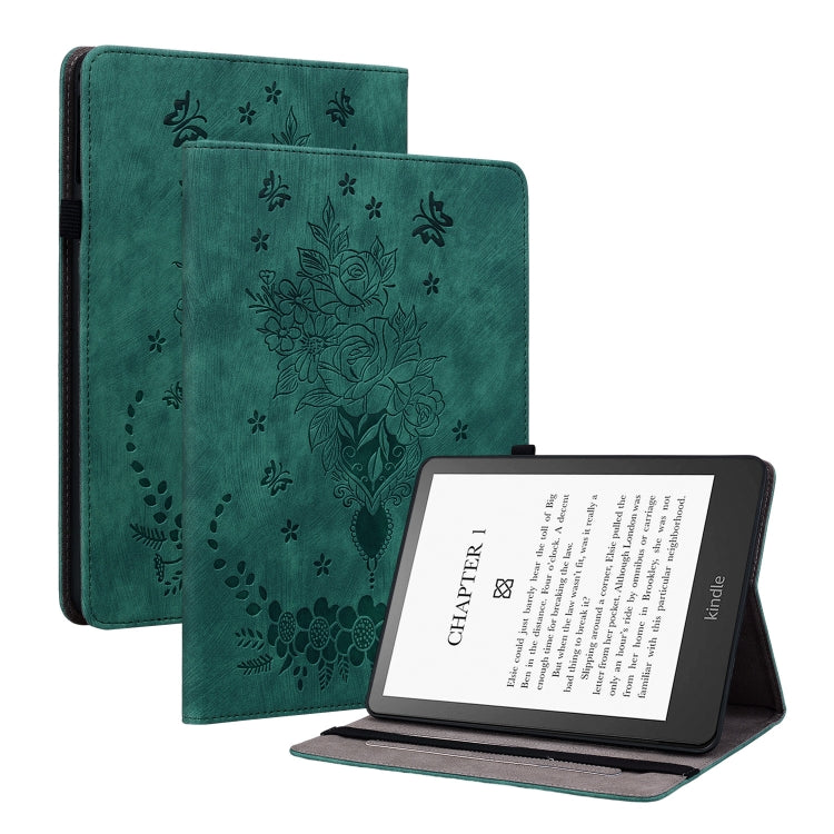 壓印蝴蝶玫瑰花智能休眠平板皮套, For Amazon Kindle Paperwhite 5, For Amazon Kindle Fire HD10 2019 / 2017, For Amazon Kindle Fire HD8 2020, For Amazon Kindle Fire HD10 2021