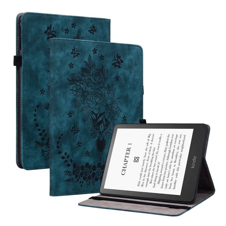 壓印蝴蝶玫瑰花智能休眠平板皮套, For Amazon Kindle Paperwhite 5, For Amazon Kindle Fire HD10 2019 / 2017, For Amazon Kindle Fire HD8 2020, For Amazon Kindle Fire HD10 2021
