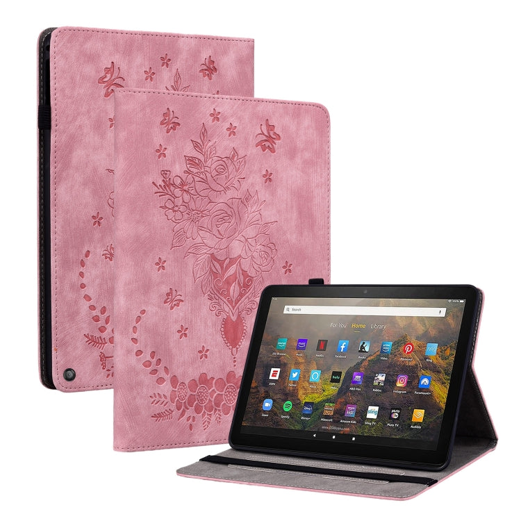 壓印蝴蝶玫瑰花智能休眠平板皮套, For Amazon Kindle Paperwhite 5, For Amazon Kindle Fire HD10 2019 / 2017, For Amazon Kindle Fire HD8 2020, For Amazon Kindle Fire HD10 2021