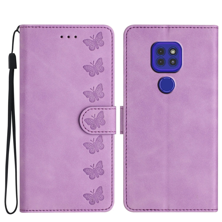七隻蝴蝶壓花手機皮套, For Motorola Moto G9, For Motorola Moto E 2020, For Motorola Edge+ 2020, For Motorola Moto G8 Play, For Motorola One Action, For Motorola Moto E6 Play, For Motorola Moto G7 Power
