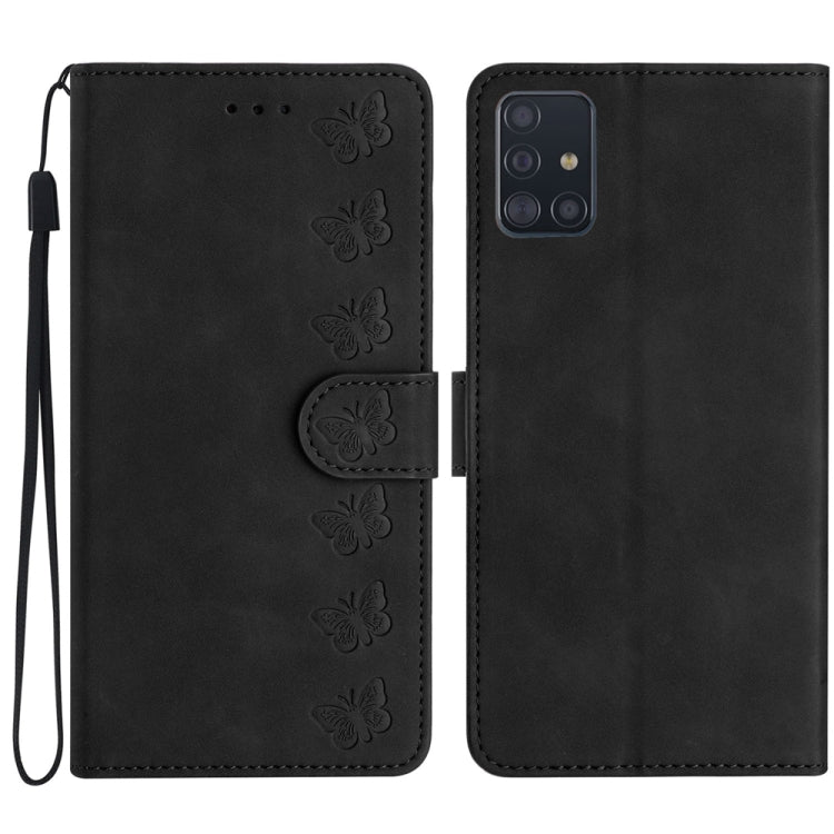 七隻蝴蝶壓花手機皮套, For Samsung Galaxy A41, For Samsung Galaxy A42 5G, For Samsung Galaxy A50, For Samsung Galaxy A51, For Samsung Galaxy A52 5G, For Samsung Galaxy A53, For Samsung Galaxy A54, For Samsung Galaxy A70
