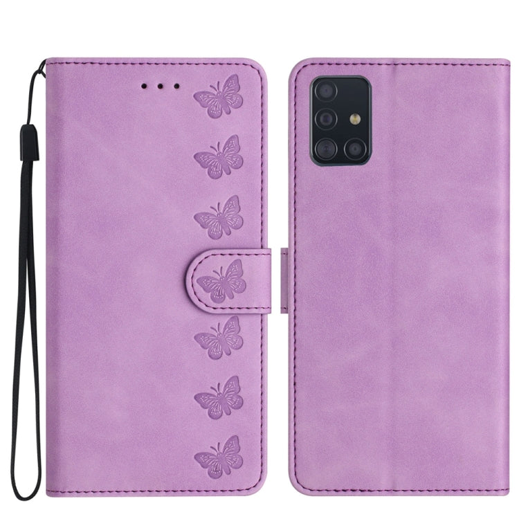 七隻蝴蝶壓花手機皮套, For Samsung Galaxy A71, For Samsung Galaxy A72 5G, For Samsung Galaxy A73 5G, For Samsung Galaxy M23, For Samsung Galaxy M32, For Samsung Galaxy M52 5G, For Samsung Galaxy M53