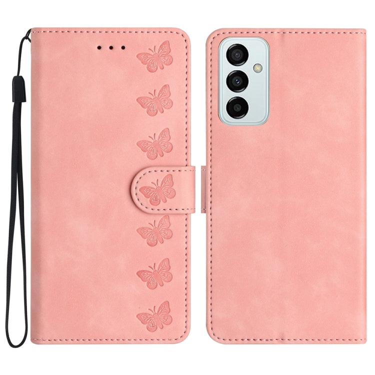 七隻蝴蝶壓花手機皮套, For Samsung Galaxy A71, For Samsung Galaxy A72 5G, For Samsung Galaxy A73 5G, For Samsung Galaxy M23, For Samsung Galaxy M32, For Samsung Galaxy M52 5G, For Samsung Galaxy M53