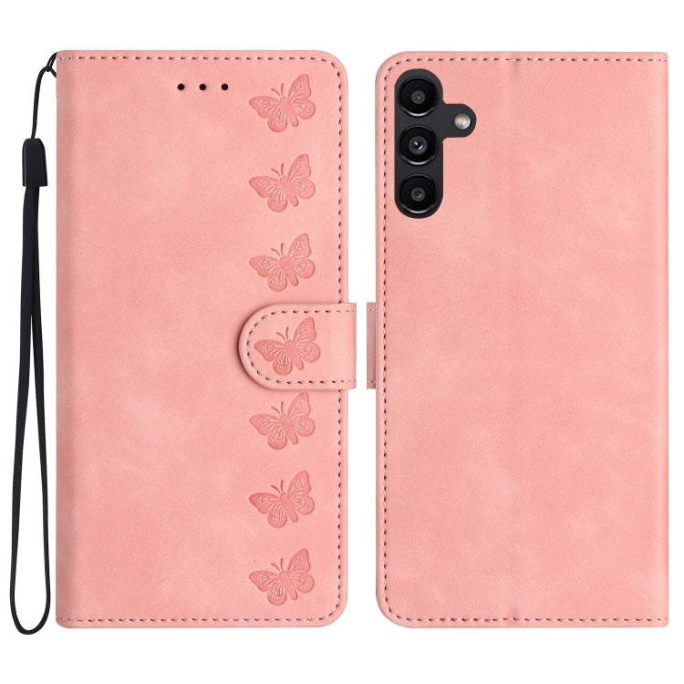 七隻蝴蝶壓花手機皮套, For Samsung Galaxy A04 Core, For Samsung Galaxy A04s, For Samsung Galaxy S23 FE 5G, For Samsung Galaxy A05, For Samsung Galaxy S24+ 5G, For Samsung Galaxy A10 / M10, For Samsung Galaxy A12 5G, For Samsung Galaxy A13 4G