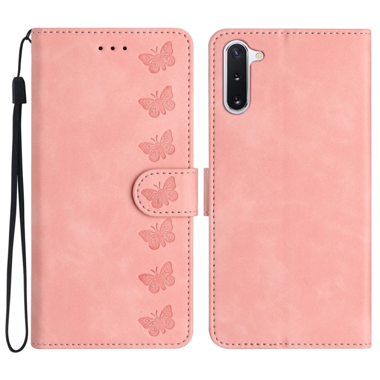 七隻蝴蝶壓花手機皮套, For Samsung Galaxy Note10, For Samsung Galaxy A35 5G, For Samsung Galaxy Note10+, For Samsung Galaxy Note20, For Samsung Galaxy Note20 Ultra, For Samsung Galaxy S10e, For Samsung Galaxy S10 / S10+, For Samsung Galaxy S20