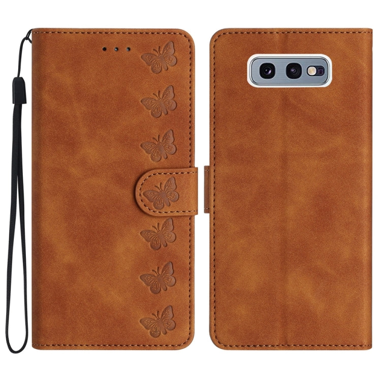 七隻蝴蝶壓花手機皮套, For Samsung Galaxy Note10, For Samsung Galaxy A35 5G, For Samsung Galaxy Note10+, For Samsung Galaxy Note20, For Samsung Galaxy Note20 Ultra, For Samsung Galaxy S10e, For Samsung Galaxy S10 / S10+, For Samsung Galaxy S20