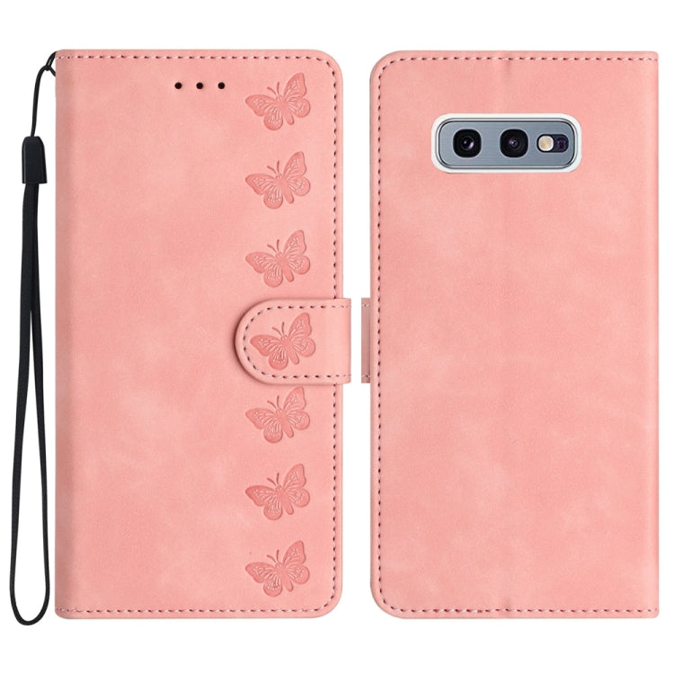 七隻蝴蝶壓花手機皮套, For Samsung Galaxy Note10, For Samsung Galaxy A35 5G, For Samsung Galaxy Note10+, For Samsung Galaxy Note20, For Samsung Galaxy Note20 Ultra, For Samsung Galaxy S10e, For Samsung Galaxy S10 / S10+, For Samsung Galaxy S20