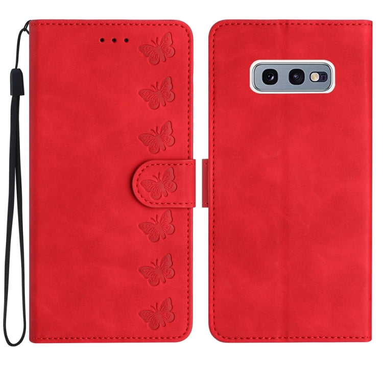 七隻蝴蝶壓花手機皮套, For Samsung Galaxy Note10, For Samsung Galaxy A35 5G, For Samsung Galaxy Note10+, For Samsung Galaxy Note20, For Samsung Galaxy Note20 Ultra, For Samsung Galaxy S10e, For Samsung Galaxy S10 / S10+, For Samsung Galaxy S20
