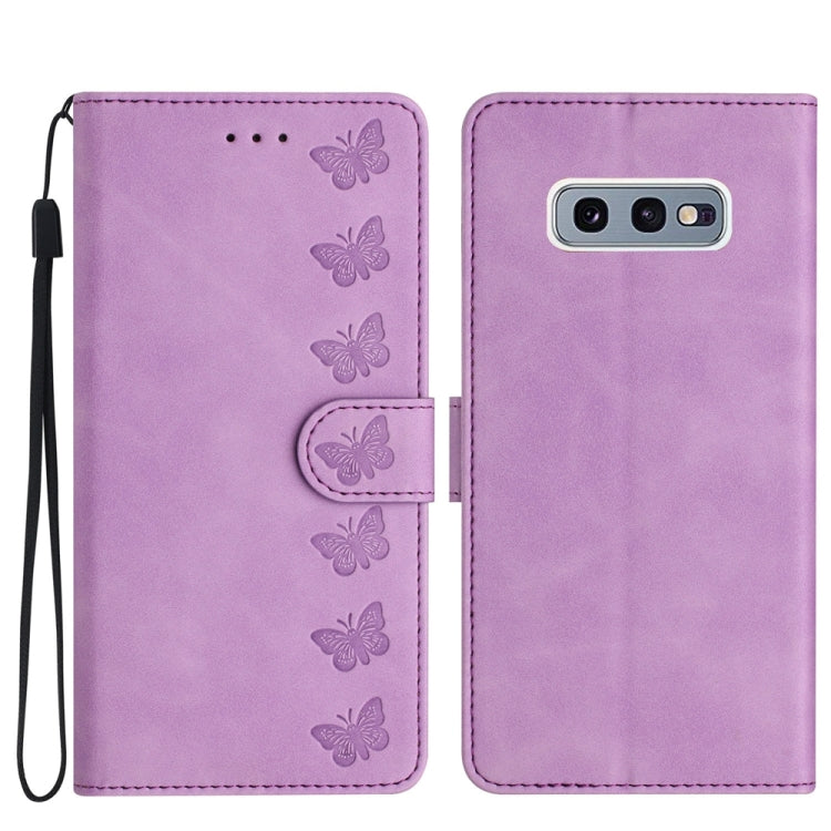 七隻蝴蝶壓花手機皮套, For Samsung Galaxy Note10, For Samsung Galaxy A35 5G, For Samsung Galaxy Note10+, For Samsung Galaxy Note20, For Samsung Galaxy Note20 Ultra, For Samsung Galaxy S10e, For Samsung Galaxy S10 / S10+, For Samsung Galaxy S20