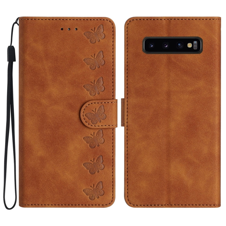 七隻蝴蝶壓花手機皮套, For Samsung Galaxy Note10, For Samsung Galaxy A35 5G, For Samsung Galaxy Note10+, For Samsung Galaxy Note20, For Samsung Galaxy Note20 Ultra, For Samsung Galaxy S10e, For Samsung Galaxy S10 / S10+, For Samsung Galaxy S20