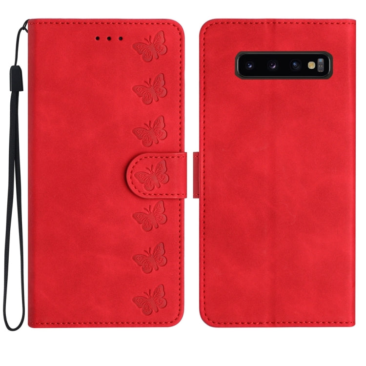 七隻蝴蝶壓花手機皮套, For Samsung Galaxy Note10, For Samsung Galaxy A35 5G, For Samsung Galaxy Note10+, For Samsung Galaxy Note20, For Samsung Galaxy Note20 Ultra, For Samsung Galaxy S10e, For Samsung Galaxy S10 / S10+, For Samsung Galaxy S20
