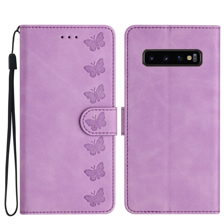 七隻蝴蝶壓花手機皮套, For Samsung Galaxy Note10, For Samsung Galaxy A35 5G, For Samsung Galaxy Note10+, For Samsung Galaxy Note20, For Samsung Galaxy Note20 Ultra, For Samsung Galaxy S10e, For Samsung Galaxy S10 / S10+, For Samsung Galaxy S20