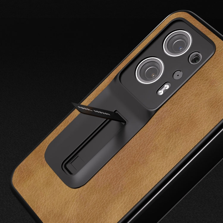 殼膜一體復古荔枝紋PU手機保護殼帶支架