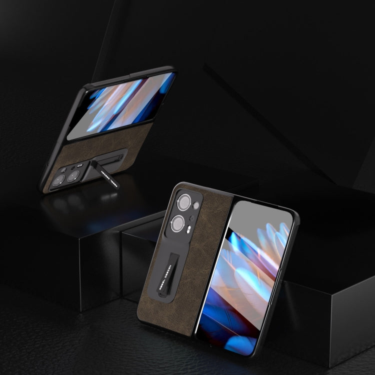 殼膜一體夢幻荔枝紋PU手機保護殼帶支架