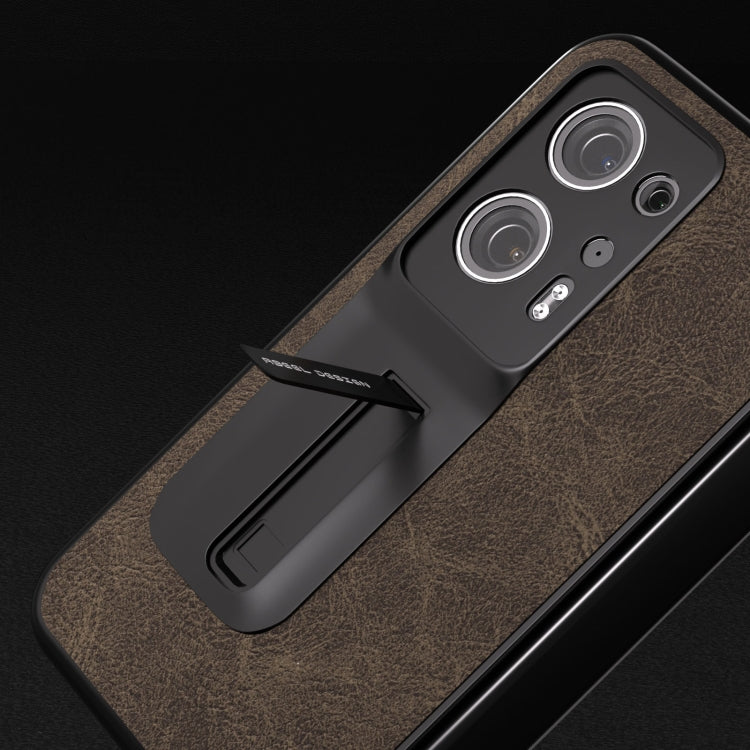 殼膜一體夢幻荔枝紋PU手機保護殼帶支架