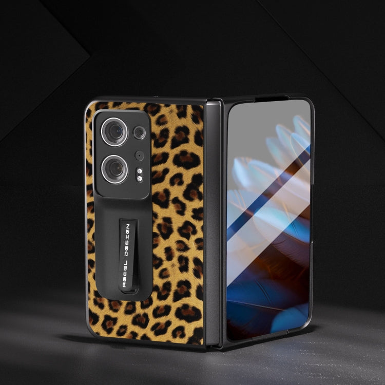 ABEEL 殼膜一體黑邊豹紋手機殼帶支架