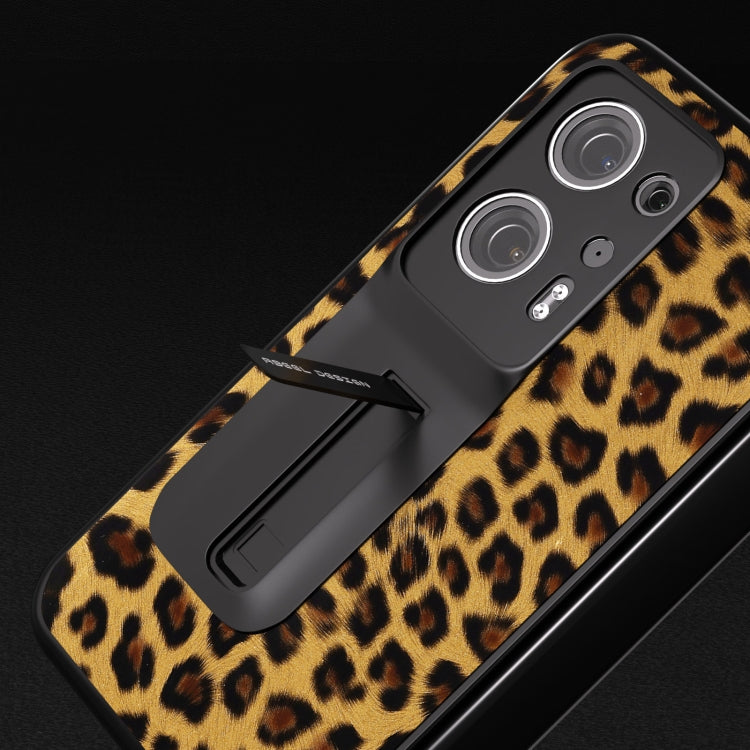 ABEEL 殼膜一體黑邊豹紋手機殼帶支架