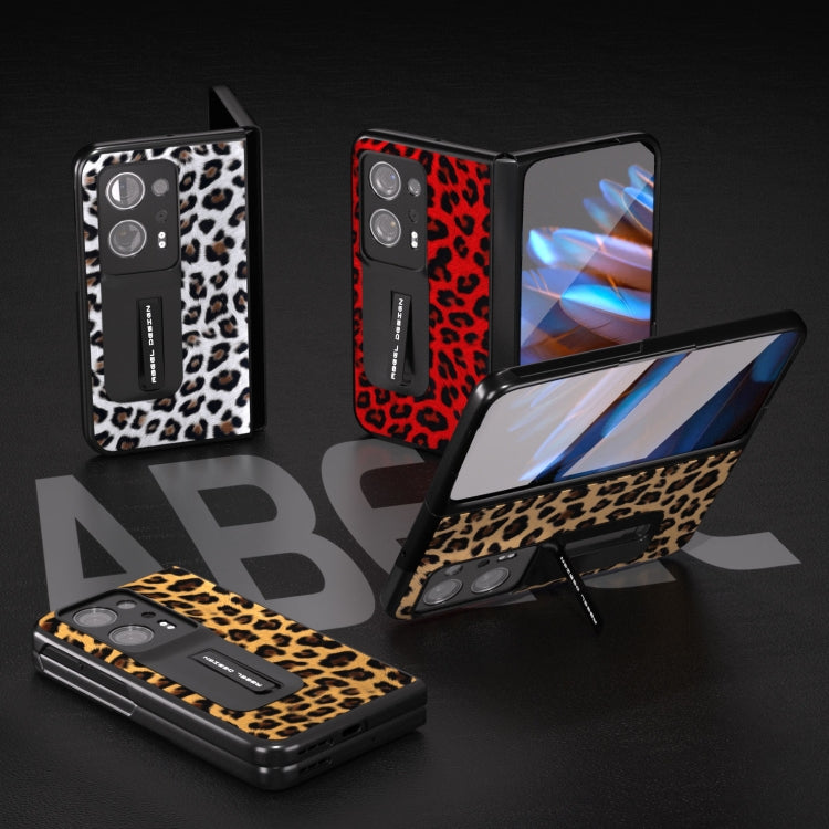 ABEEL 殼膜一體黑邊豹紋手機殼帶支架