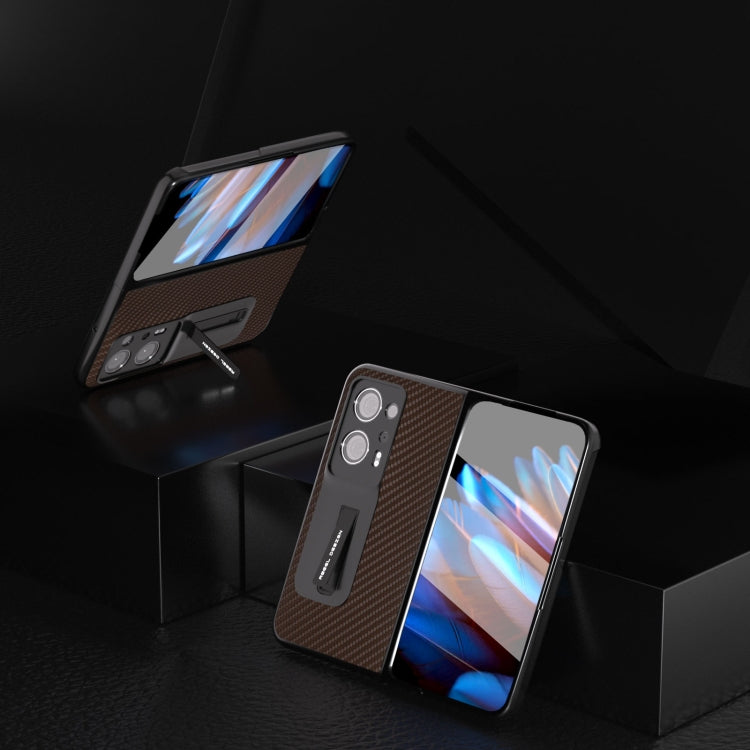 碳纖維紋殼膜一體手機保護殼帶支架