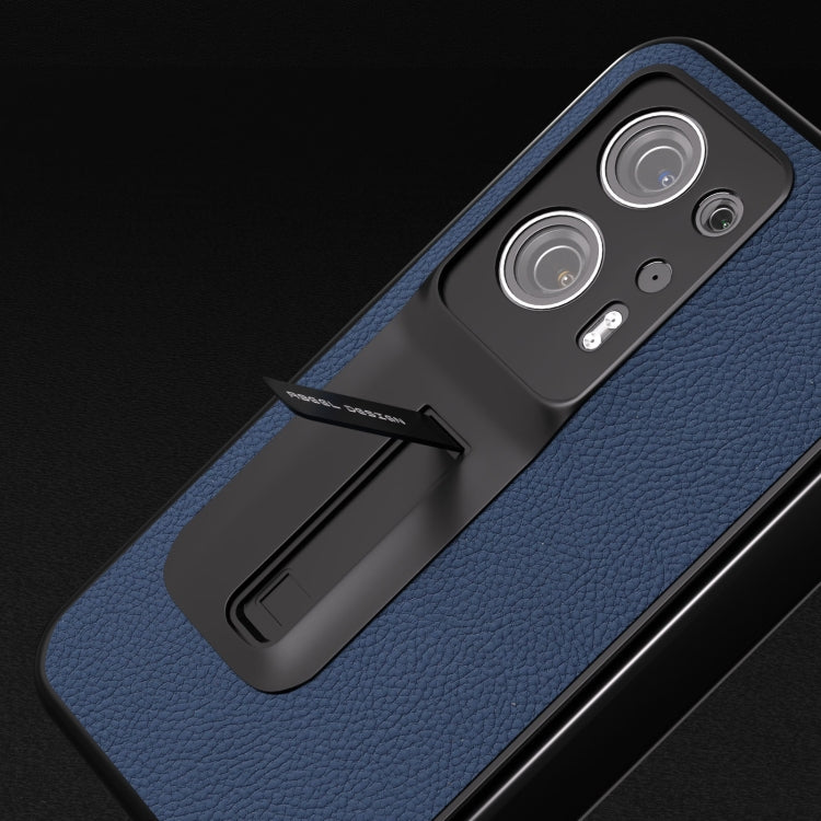 殼膜一體真皮+PC荔枝紋手機保護殼帶支架