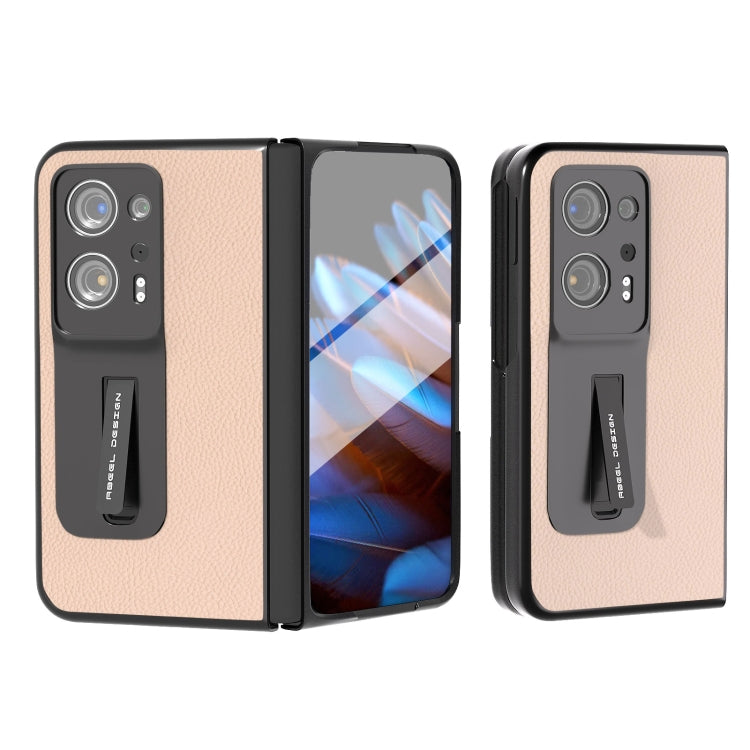 殼膜一體真皮+PC荔枝紋手機保護殼帶支架