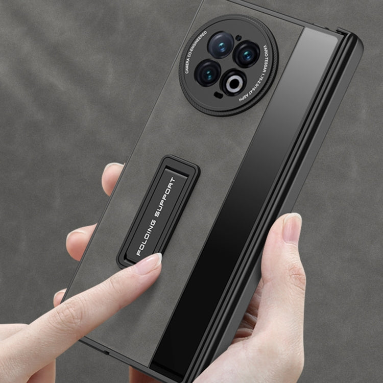 GKK 殼膜一體磨砂摺疊轉軸素皮手機殼帶支架