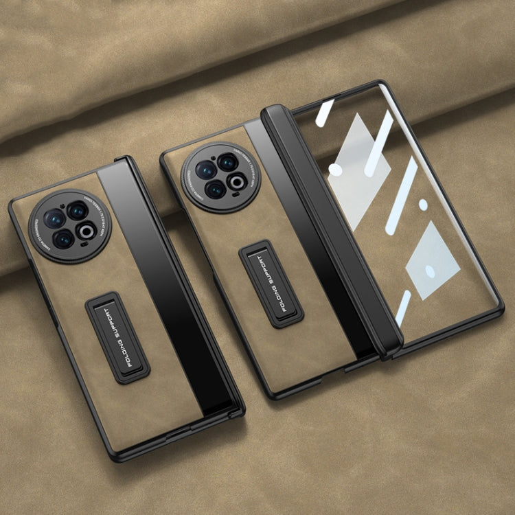 GKK 殼膜一體磨砂摺疊轉軸素皮手機殼帶支架