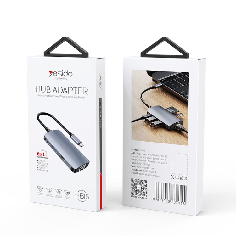 Yesido HB15 6合1 Type-C接口多功能擴展塢 集線器