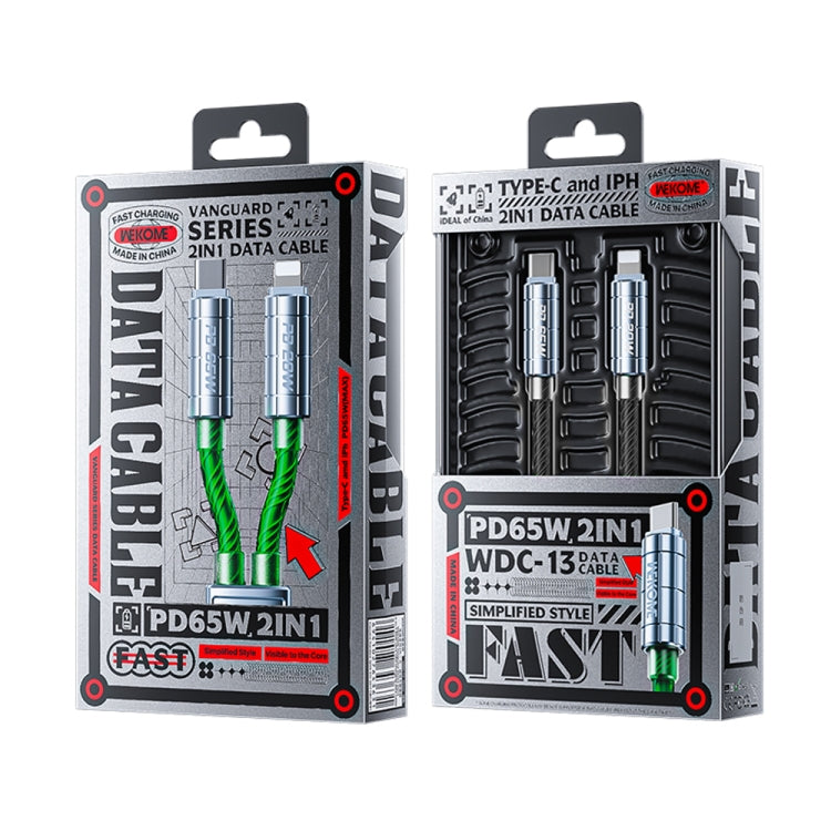 WK WDC-12 先鋒二代65W 二合一Type-C轉Type-C+8 Pin超級快充數據線，線長：1.2m