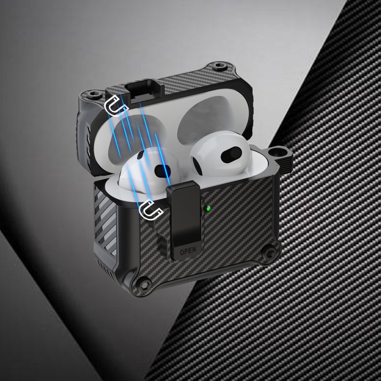 磁吸自動開關 碳纖維紋耳機保護套, For AirPods 4, For AirPods Pro 2, For AirPods 3, For AirPods Pro, For AirPods 1 / 2