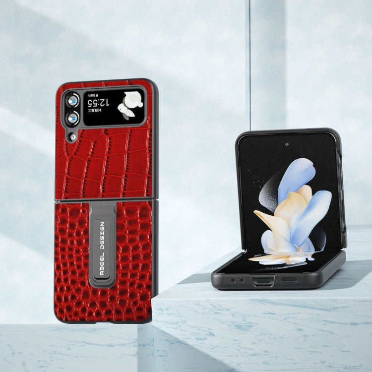 ABEEL真皮雙色鱷魚紋黑邊手機殼帶支架