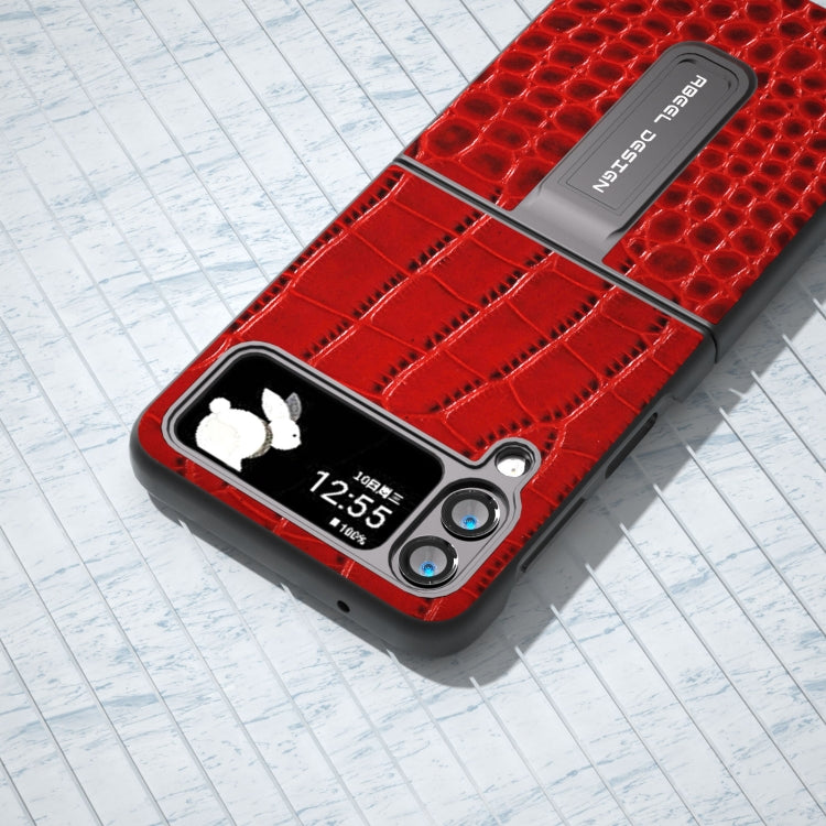 ABEEL真皮雙色鱷魚紋黑邊手機殼帶支架