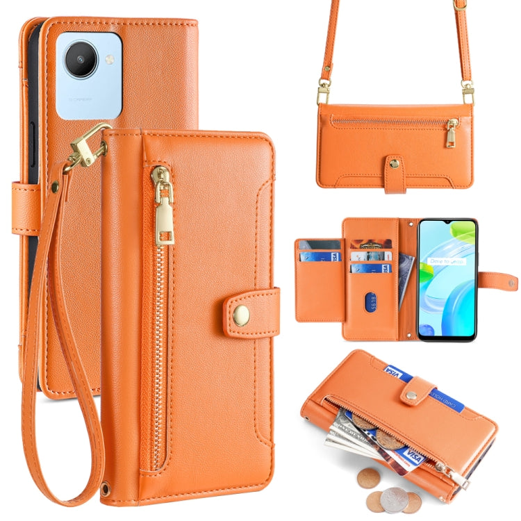 拉鏈錢夾綿羊紋多功能手機皮套 含長肩帶繩+短腕帶繩, For Realme 10 Pro+ 5G, For Realme 10 4G, For Realme C33 4G, For Realme C30 4G / Narzo 50i Prime, For Realme C31, For Realme GT Neo 3, For Realme 9 Pro+, For Realme C35