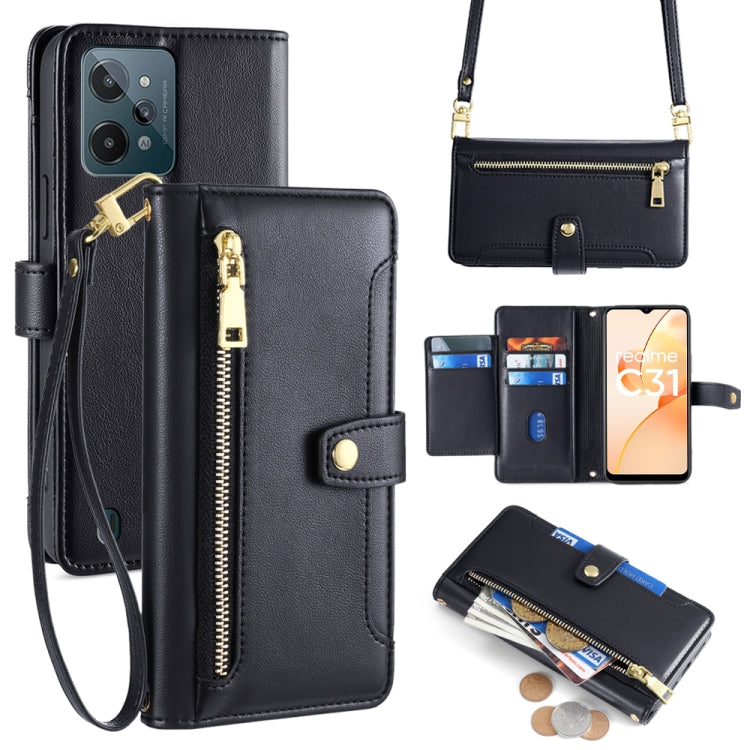 拉鏈錢夾綿羊紋多功能手機皮套 含長肩帶繩+短腕帶繩, For Realme 10 Pro+ 5G, For Realme 10 4G, For Realme C33 4G, For Realme C30 4G / Narzo 50i Prime, For Realme C31, For Realme GT Neo 3, For Realme 9 Pro+, For Realme C35