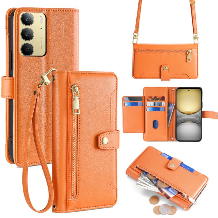 拉鏈錢夾綿羊紋多功能手機皮套 含長肩帶繩+短腕帶繩, For Realme C75 4G / 14x 5G Global, For Realme 13 Pro 5G, For Realme C61 4G, For Realme GT Neo6 SE, For Realme 12 5G, For Realme 12+ 5G, For Realme 12 Pro 5G, For Realme GT5 Pro 5G