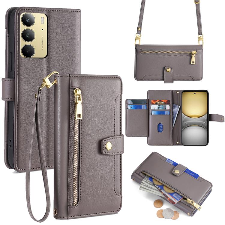 拉鏈錢夾綿羊紋多功能手機皮套 含長肩帶繩+短腕帶繩, For Realme C75 4G / 14x 5G Global, For Realme 13 Pro 5G, For Realme C61 4G, For Realme GT Neo6 SE, For Realme 12 5G, For Realme 12+ 5G, For Realme 12 Pro 5G, For Realme GT5 Pro 5G