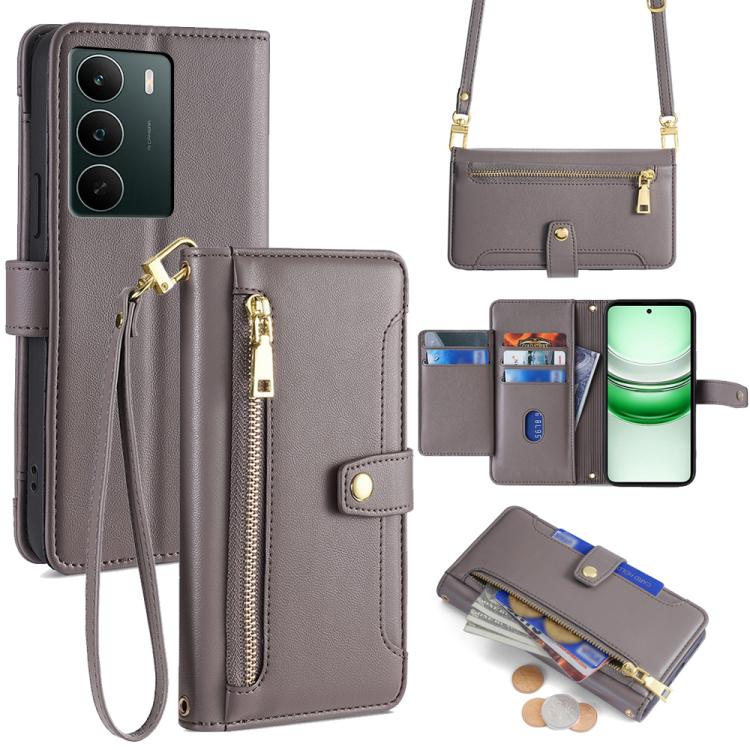 拉鏈錢夾綿羊紋多功能手機皮套 含長肩帶繩+短腕帶繩, For Realme C85 5G, For Realme 15T 5G Global, For Realme C71 4G, For Realme GT 7 5G Global, For Realme 14 5G Global, For Realme P3 Ultra 5G, For Realme 14 Pro+ 5G, For Realme 14 Pro 5G Global