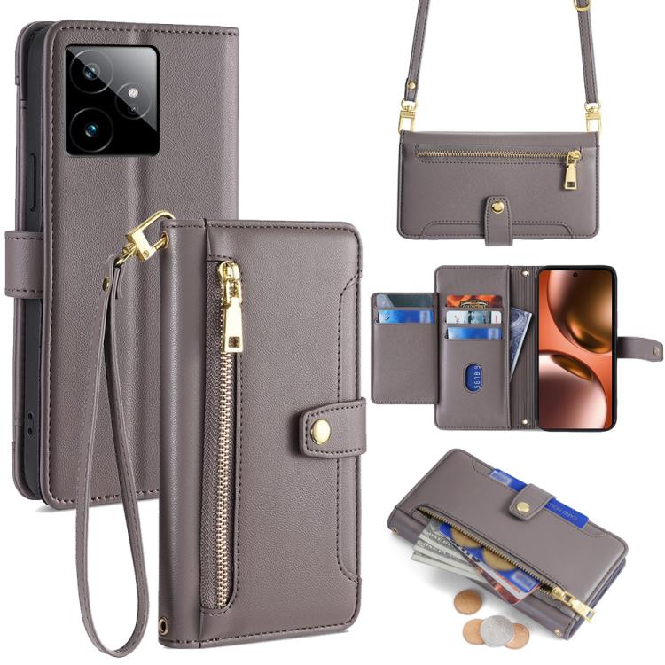 拉鏈錢夾綿羊紋多功能手機皮套 含長肩帶繩+短腕帶繩, For Realme C85 5G, For Realme 15T 5G Global, For Realme C71 4G, For Realme GT 7 5G Global, For Realme 14 5G Global, For Realme P3 Ultra 5G, For Realme 14 Pro+ 5G, For Realme 14 Pro 5G Global