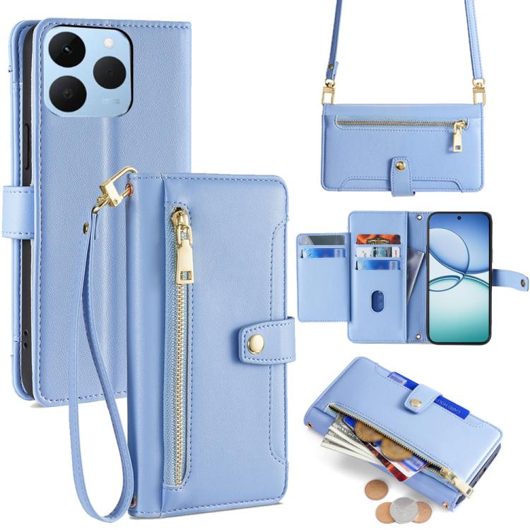 拉鏈錢夾綿羊紋多功能手機皮套 含長肩帶繩+短腕帶繩, For Realme C85 5G, For Realme 15T 5G Global, For Realme C71 4G, For Realme GT 7 5G Global, For Realme 14 5G Global, For Realme P3 Ultra 5G, For Realme 14 Pro+ 5G, For Realme 14 Pro 5G Global