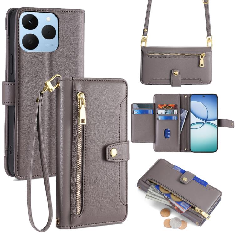 拉鏈錢夾綿羊紋多功能手機皮套 含長肩帶繩+短腕帶繩, For Realme C85 5G, For Realme 15T 5G Global, For Realme C71 4G, For Realme GT 7 5G Global, For Realme 14 5G Global, For Realme P3 Ultra 5G, For Realme 14 Pro+ 5G, For Realme 14 Pro 5G Global